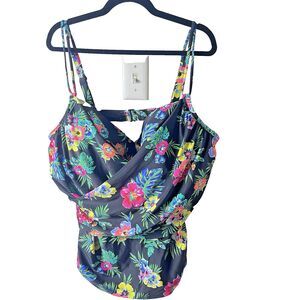 Old Navy  Black Multi Tankini Swim Top Tropical Beach Colorful Wm's Plus Size 3X